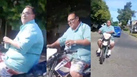 Escracharon a un agente de tránsito manejando una moto sin casco y con una lata de cerveza