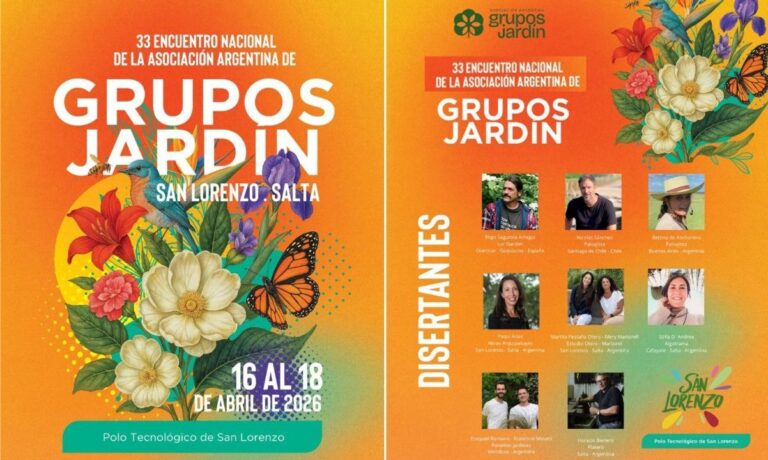 Participantes en un encuentro de paisajismo en los jardines de San Lorenzo, Salta.