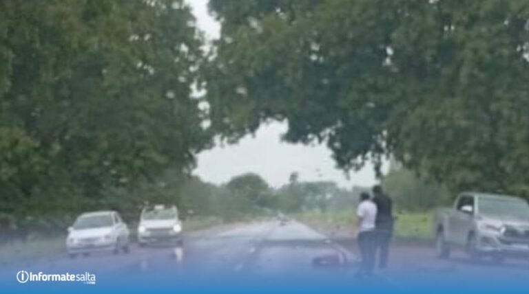 Personal policial realiza pericias en la Ruta Nacional 50, a la altura de Orán, luego de un accidente vial.