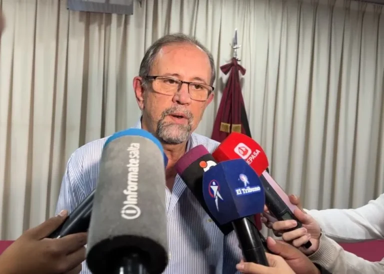 El Jefe de Gabinete de Salta, Sergio Camacho, durante una conferencia de prensa.