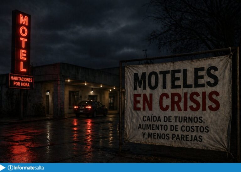 Fachada de un motel en Salta con cartel de horarios y precios