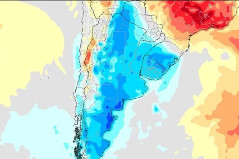 Mapa del clima con temperaturas bajas en Salta