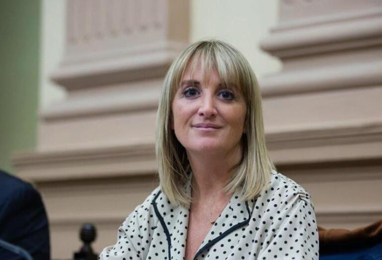 Diputada Laura Cartuccia durante una exposición legislativa.