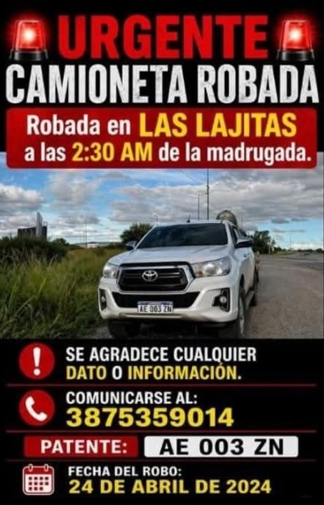 Camioneta robada en Las Lajitas